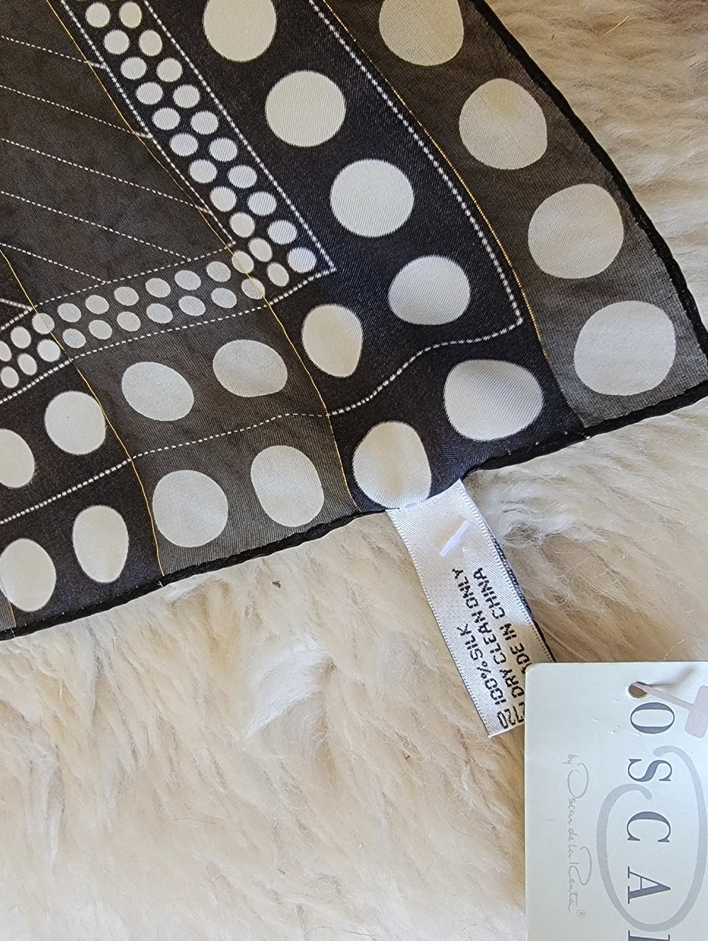 Deadstock Vintage Oscar de la Renta Black Retro Dots Silk Scarf Head Wrap NWT - Picture 10 of 11
